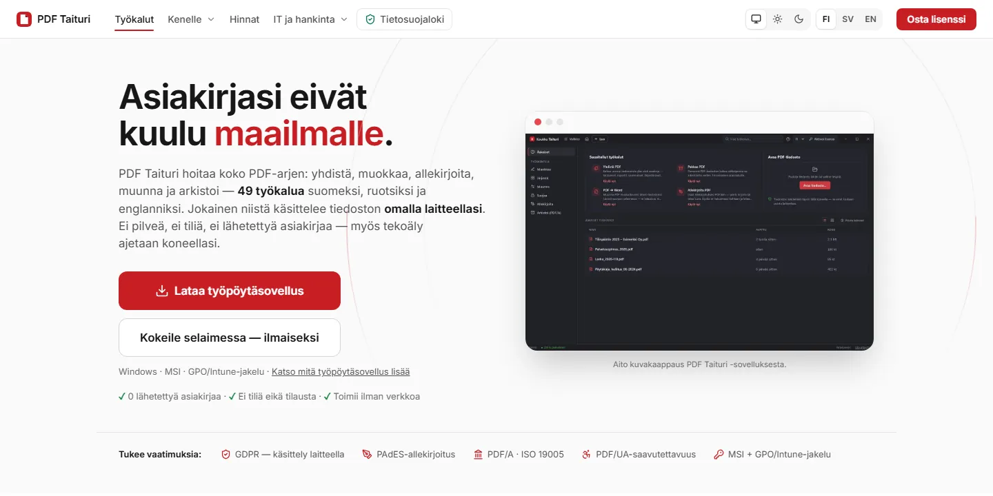 Kuvakaappaus PDF Taiturin verkkosivusta